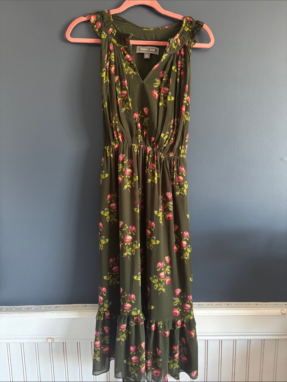 Point Sur Olive Green Floral Maxi Dress